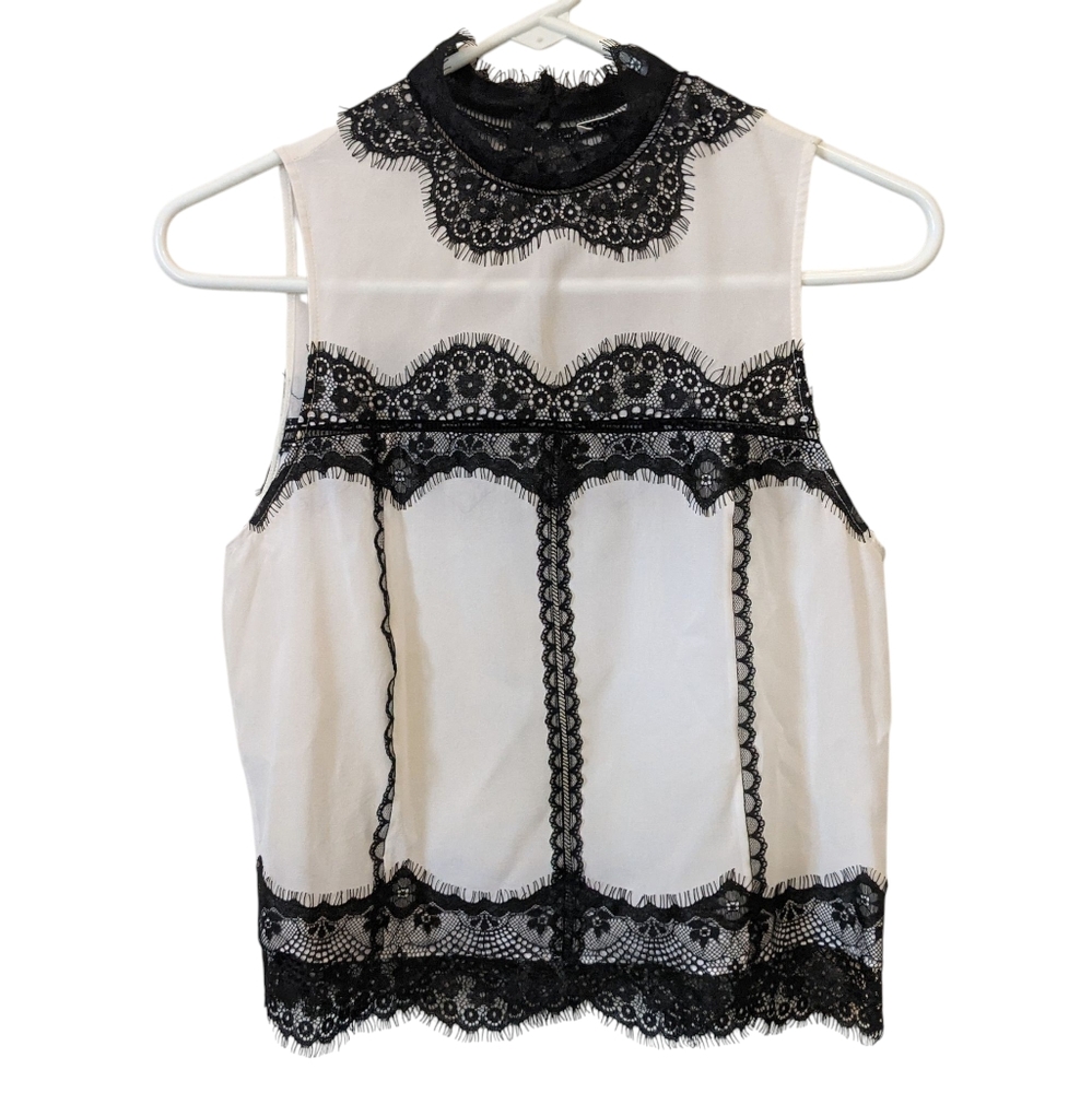 Alice+Olivia Ivory Silk Lace Sleeveless Top Size 0
